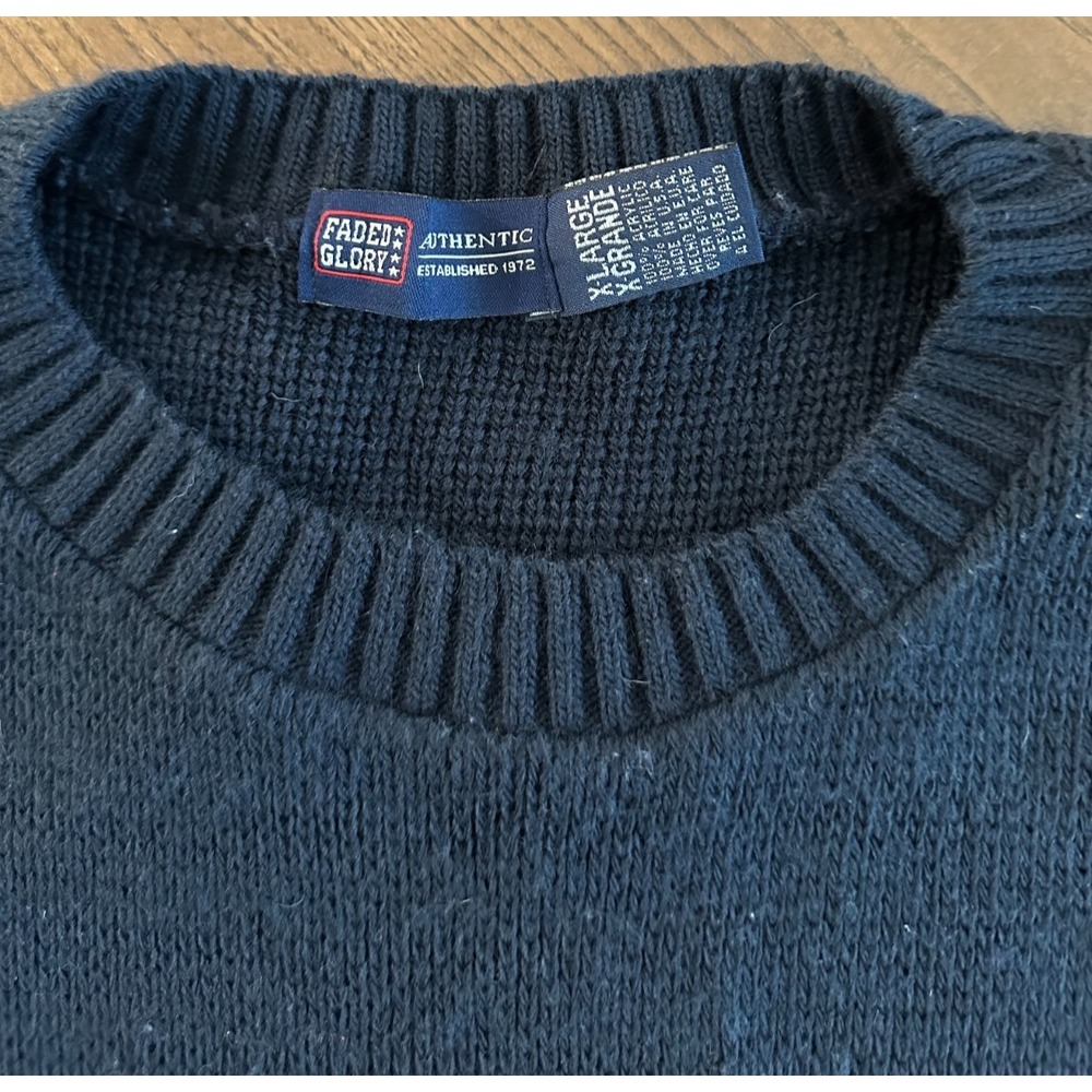 VTG Faded Glory American Flag Knit Sweater XL Crewneck Patriotic‎ 90s Fall - Picture 4 of 5